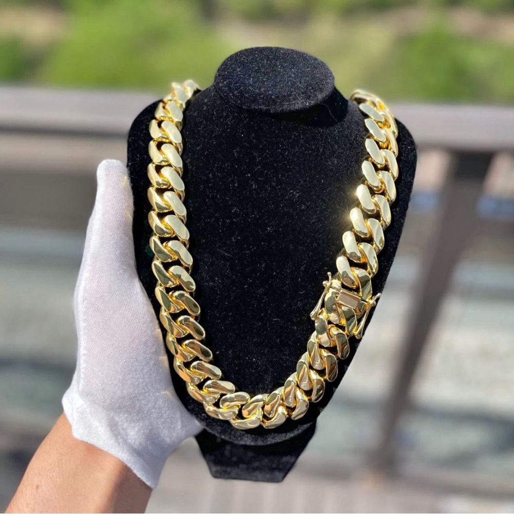 20mm Miami Cuban Link Gold Plated Chain Necklace 18k & 14k School Regular Lock